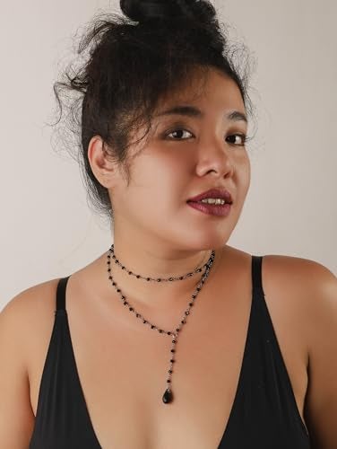Sacina Gothic Layered Y Necklace - Dainty Teardrop Black Bead Necklace for Women - Image 4