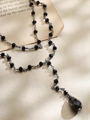 Sacina Gothic Layered Y Necklace - Dainty Teardrop Black Bead Necklace for Women - Image 5