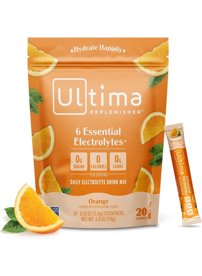 Ultima Replenisher Electrolyte Hydration Powder, Orange, 20 Count Stickpacks - Image 1