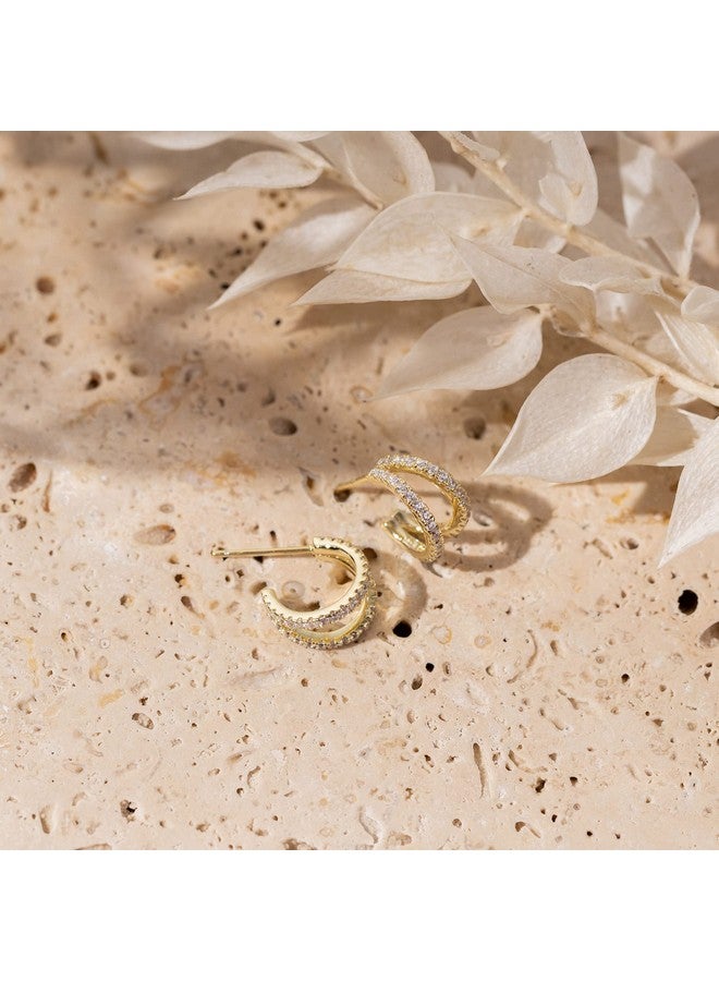 PAVOI 14K Gold Plated Sterling Silver Post Cubic Zirconia Infinite Split Hoop Huggie Earrings in Yellow Gold - Image 5