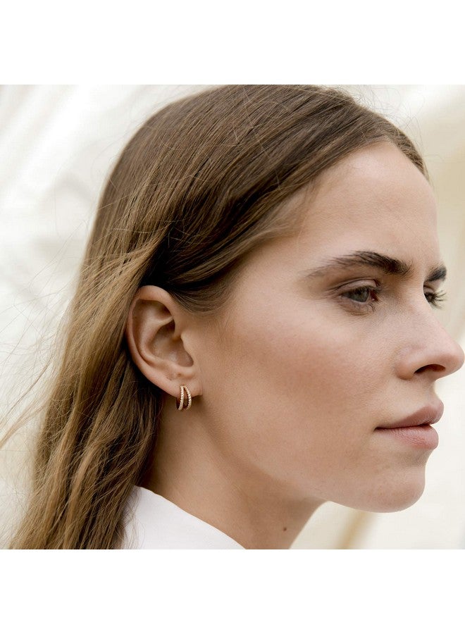 PAVOI 14K Gold Plated Sterling Silver Post Cubic Zirconia Infinite Split Hoop Huggie Earrings in Yellow Gold - Image 2