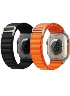2Pack for apple watch alpine Loop Band 49mm/45mm/44mm Nylon Woven Sport Strap Compatible with iwatch series 8/ultra/7/SE/6/5/4/3/2/3 Black/Orange