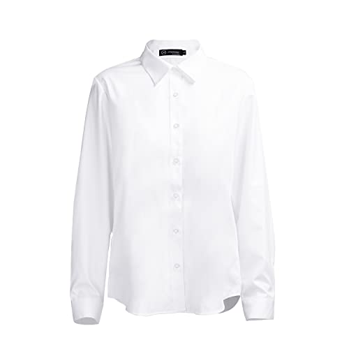 SUNNOW Women's Classic-Fit White Long Sleeve Button-Down Shirt Formal Work Wear (Small) - Image 2