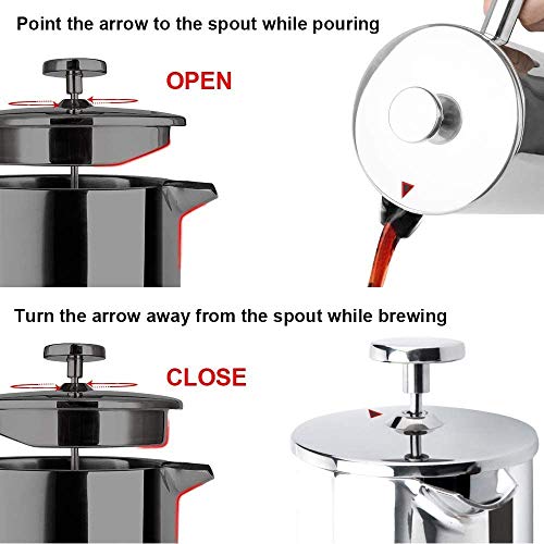 Secura French Press Coffee Maker, 304 Grade Stainless Steel Insulated Coffee Press with 2 Extra Screens, 12oz (0.35 Litre), Silver (SFP-12DS) - Image 4