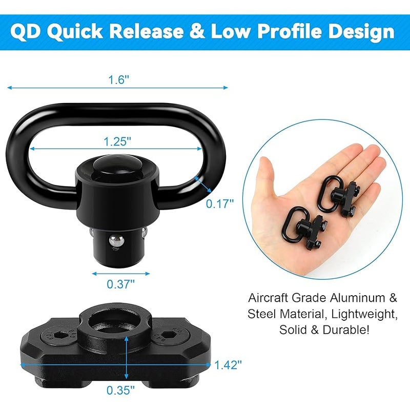 REERON Two Point Traditional QD Sling 1.25 2 Point Sling Swivels Mounts for M-Rails - Image 5