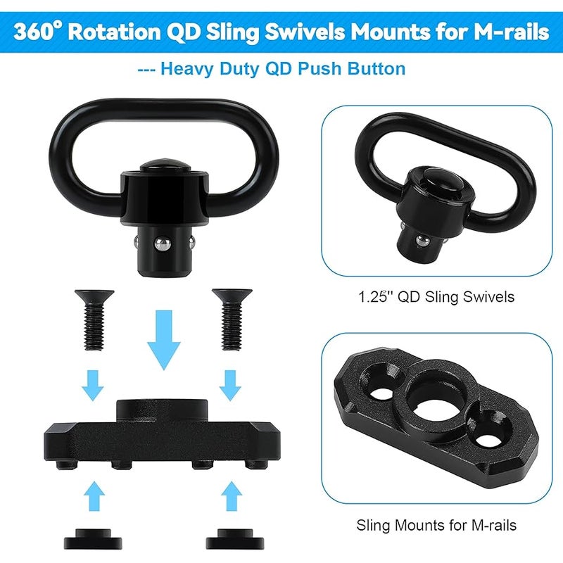 REERON Two Point Traditional QD Sling 1.25 2 Point Sling Swivels Mounts for M-Rails - Image 3