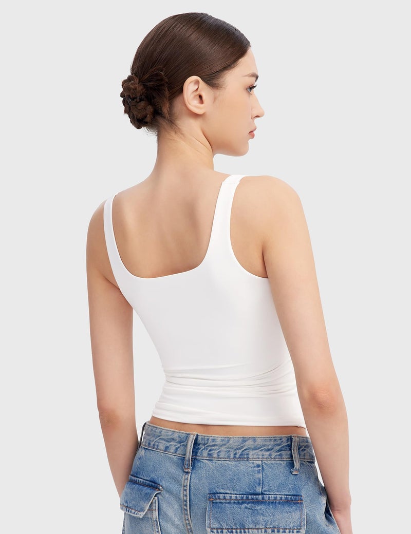 PUMIEY White Tank Tops for Women Square Neck Sleeveless Summer Tops, Splashed White X-Small - Image 4