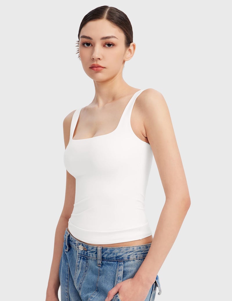PUMIEY White Tank Tops for Women Square Neck Sleeveless Summer Tops, Splashed White X-Small - Image 3