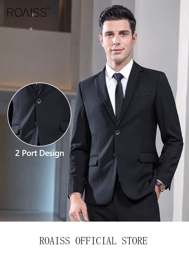 5Pcs Men's Casual Suit Business Professional Suit Lapel Collar Two Single-Breasted Buttons 