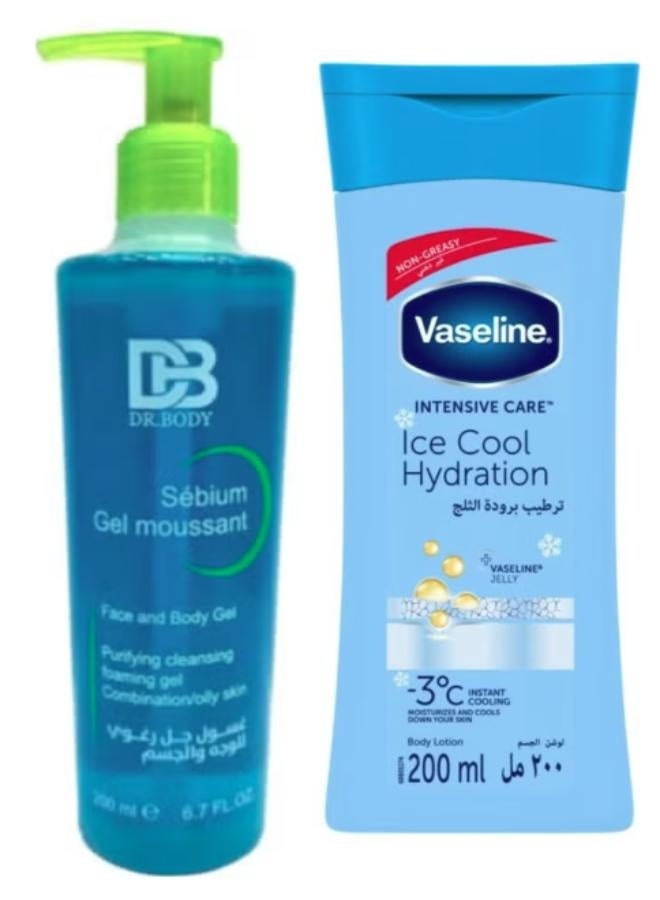 Vaseline Lotion for intensive care, cooling moisture of ice, 200 ml. Thai blue Sebium foam gel for face and body gently and completely cleanses the skin without drying it. Free from parabens, soap, and dyes, 200 ml. - Image 1