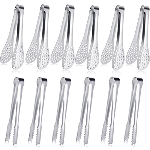 JCREN JCREN 12 Pack Mini Tongs Serving Tongs Salad tongs Small Tongs for Serving Food Stainless Steel FoodGrade Serving Utensils for Appetizers Tea Party Coffee Desserts 5 inch  Silver 