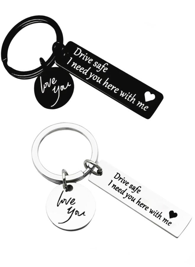 2Pcs Car Keychain Rear View Mirror Deco Birthday Gifts for Boyfriend Husband Love Keychain Valentines Gifts for Wife Girlfriend Anniversary Present "drive safe i need you here with me" Car Keychain - Image 1