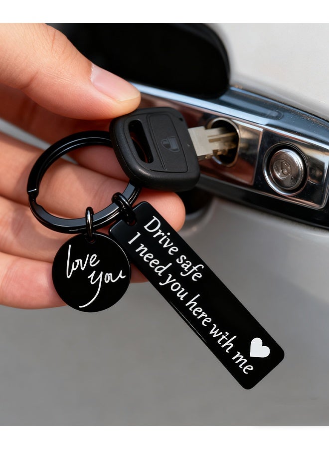 2Pcs Car Keychain Rear View Mirror Deco Birthday Gifts for Boyfriend Husband Love Keychain Valentines Gifts for Wife Girlfriend Anniversary Present "drive safe i need you here with me" Car Keychain - Image 5