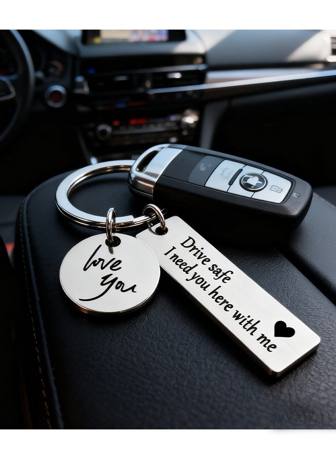 2Pcs Car Keychain Rear View Mirror Deco Birthday Gifts for Boyfriend Husband Love Keychain Valentines Gifts for Wife Girlfriend Anniversary Present "drive safe i need you here with me" Car Keychain - Image 3