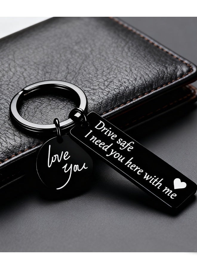 2Pcs Car Keychain Rear View Mirror Deco Birthday Gifts for Boyfriend Husband Love Keychain Valentines Gifts for Wife Girlfriend Anniversary Present "drive safe i need you here with me" Car Keychain - Image 4