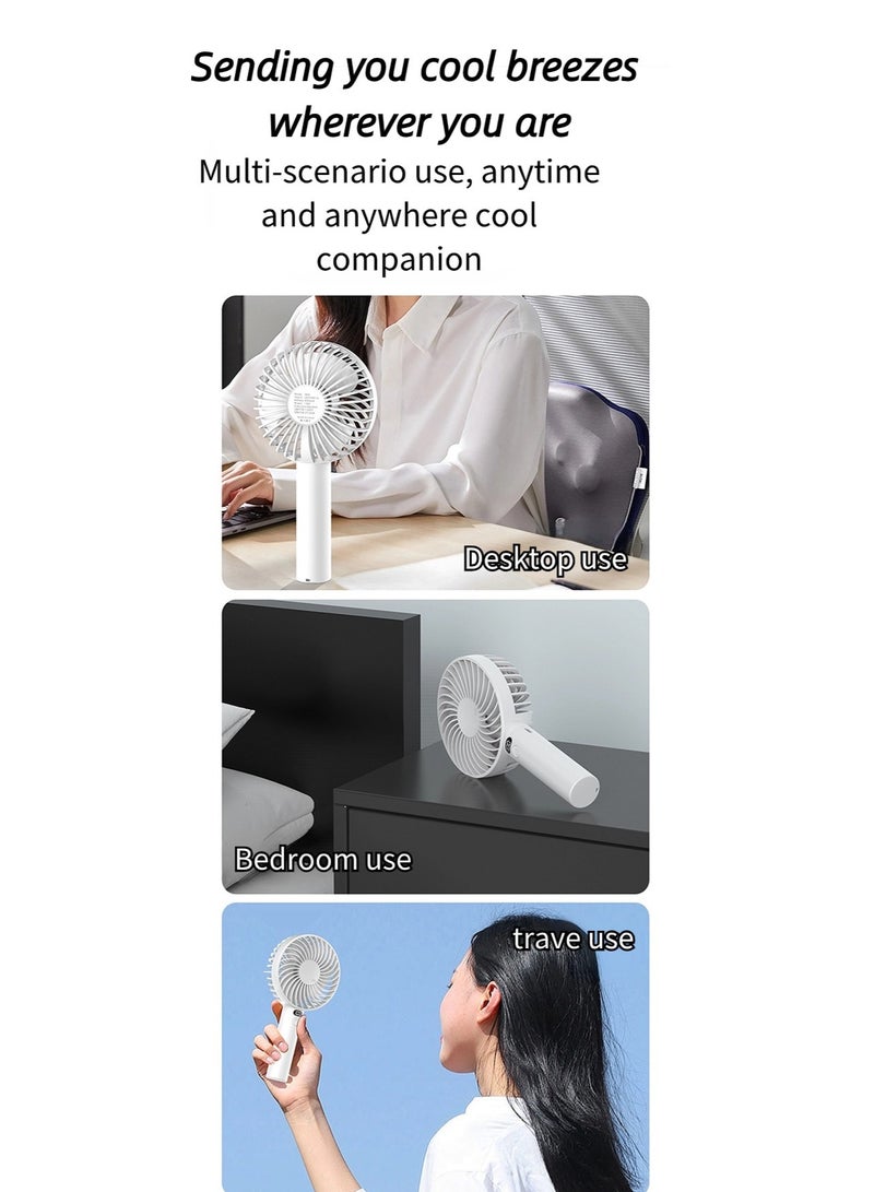 Handheld Fan,Speed(1-3) Adjustable Mini Fan,1200mAh Battery Rechargeable Personal Fan,Digital Display,For Women Men Travel/Camping/Outdoor-White