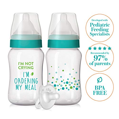 Evenflo Feeding Balance + Wide Neck Printed Bottles, 9oz 2pk, with Pacifier - Image 3