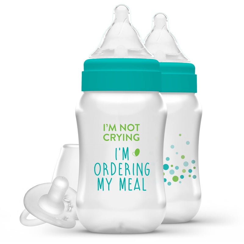 Evenflo Feeding Balance + Wide Neck Printed Bottles, 9oz 2pk, with Pacifier - Image 1