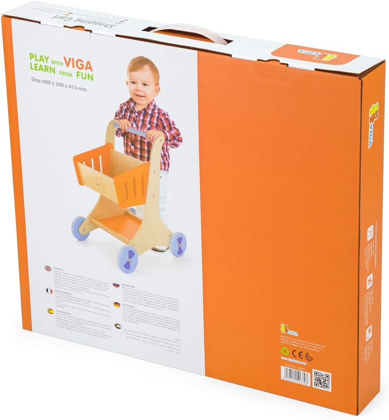 VIGA Educational Wooden Grocery Store Shopping Trolley Cart for Kids Ages 1+ Year - Image 4