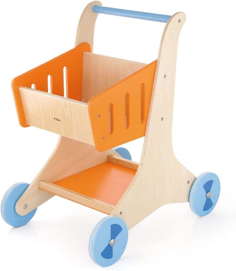 VIGA Educational Wooden Grocery Store Shopping Trolley Cart for Kids Ages 1+ Year - Image 1