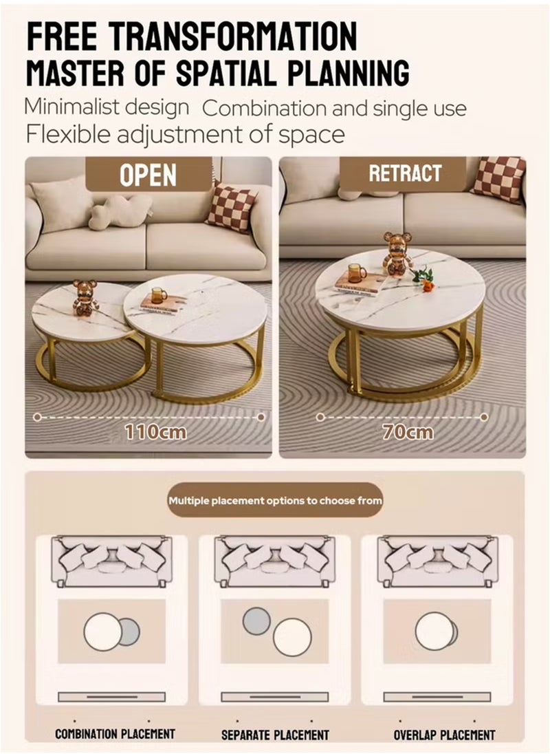 Toshionics 2 Piece of Modern Faux Round Nesting Coffee Table with Black-Powder Coated Steel Base and MDF Tabletop Space-Saving Stackable Table Waterproof Scratch Resistant Premium Center Coffee Snack Table Ideal for Small Spaces Apartments Home Office Living Room Balcony Hotel Spa and Salon Lounge Reception Areas Easy to Assemble  - Image 3