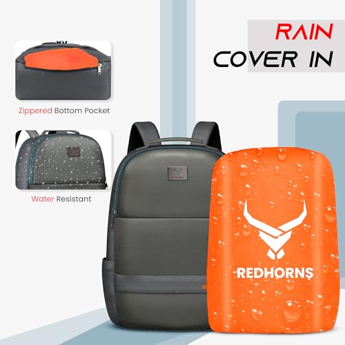 REDHORNS Faux Leather 15.6-inch Laptop Backpack for Men and Women with Rain Cover, Anti-Theft Travel Water Resistant Laptop Bag for Office, College, School (Grey) - Image 4