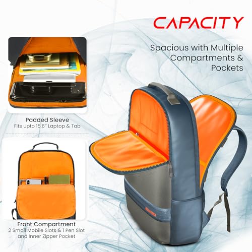 REDHORNS Faux Leather 15.6-inch Laptop Backpack for Men and Women with Rain Cover, Anti-Theft Travel Water Resistant Laptop Bag for Office, College, School (Grey) - Image 5