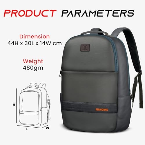 REDHORNS Faux Leather 15.6-inch Laptop Backpack for Men and Women with Rain Cover, Anti-Theft Travel Water Resistant Laptop Bag for Office, College, School (Grey) - Image 3