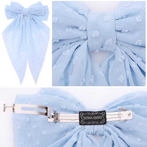 MRJ 4Pcs Chiffon Hair Bows for Women Big French Bows Hair Clips for Girls Hair Accessories Barrettes Metal Clips Bowknot Aesthetic - Image 3