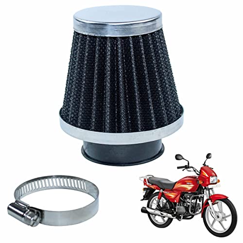 Asryd Motorcycle Air Filter Pods, Motorcycle Air Filter 42mm Round Tapered Clamp-on Pod Intake Filter Cleaner For Hero Splendor Plus (Pack of 1), BLACK - Image 1
