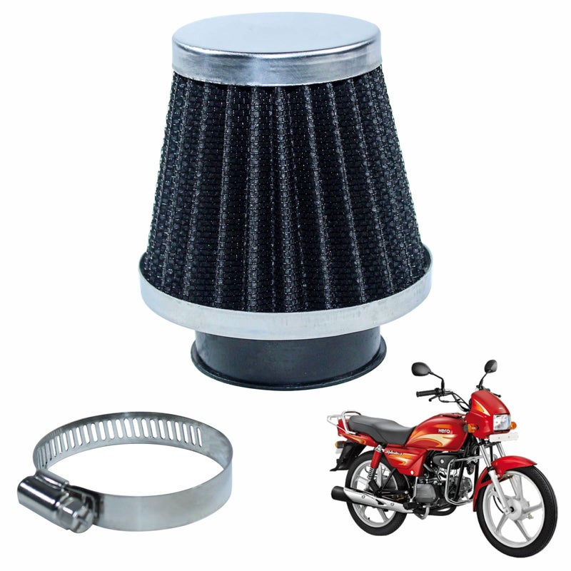 Asryd Motorcycle Air Filter Pods, Motorcycle Air Filter 42mm Round Tapered Clamp-on Pod Intake Filter Cleaner For Hero Splendor Plus (Pack of 1), BLACK - Image 5