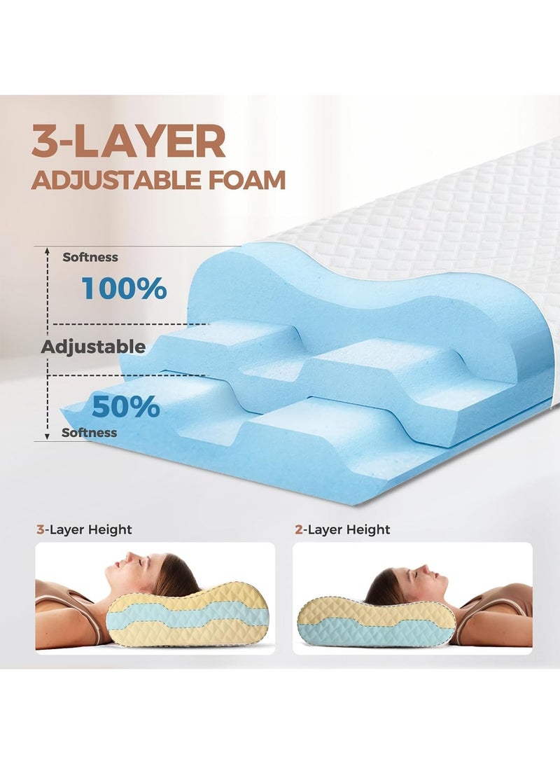 Neck Cervical Pillows: Ergonomic Neck Support Pillow, Memory Foam Pillow for Neck Pain Relief, Side Contour Pillow, Non-Snoring Pillow, White  - Image 3