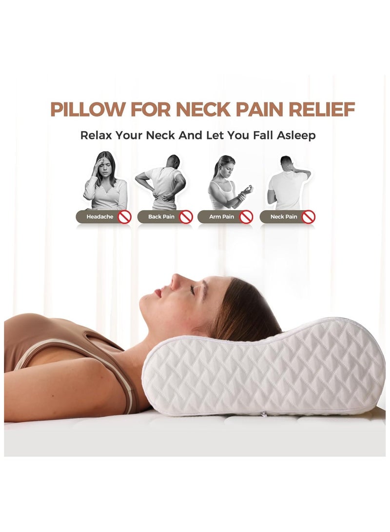 Neck Cervical Pillows: Ergonomic Neck Support Pillow, Memory Foam Pillow for Neck Pain Relief, Side Contour Pillow, Non-Snoring Pillow, White  - Image 4