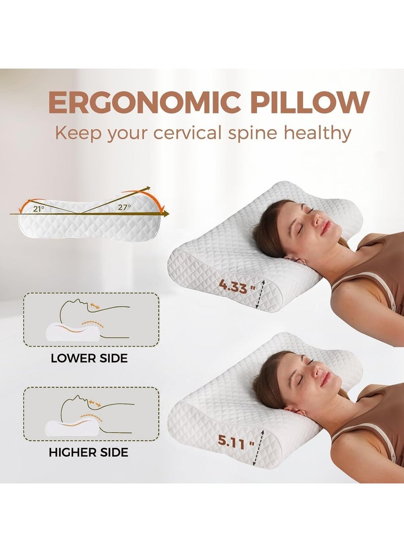 Neck Cervical Pillows: Ergonomic Neck Support Pillow, Memory Foam Pillow for Neck Pain Relief, Side Contour Pillow, Non-Snoring Pillow, White  - Image 5