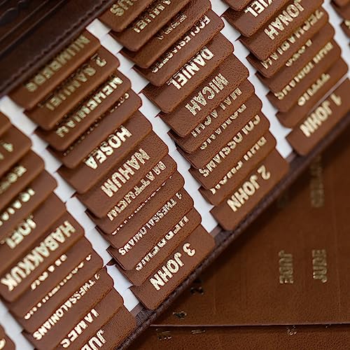 UPAFEXXI-Leather Bible Tabs, Bible Tabs for women and men(Gold Foil Lettering) Large Print Stickers, Easy to Read and Apply, 80 Chapters Labels for Easy Navigation(Brown) - Image 1