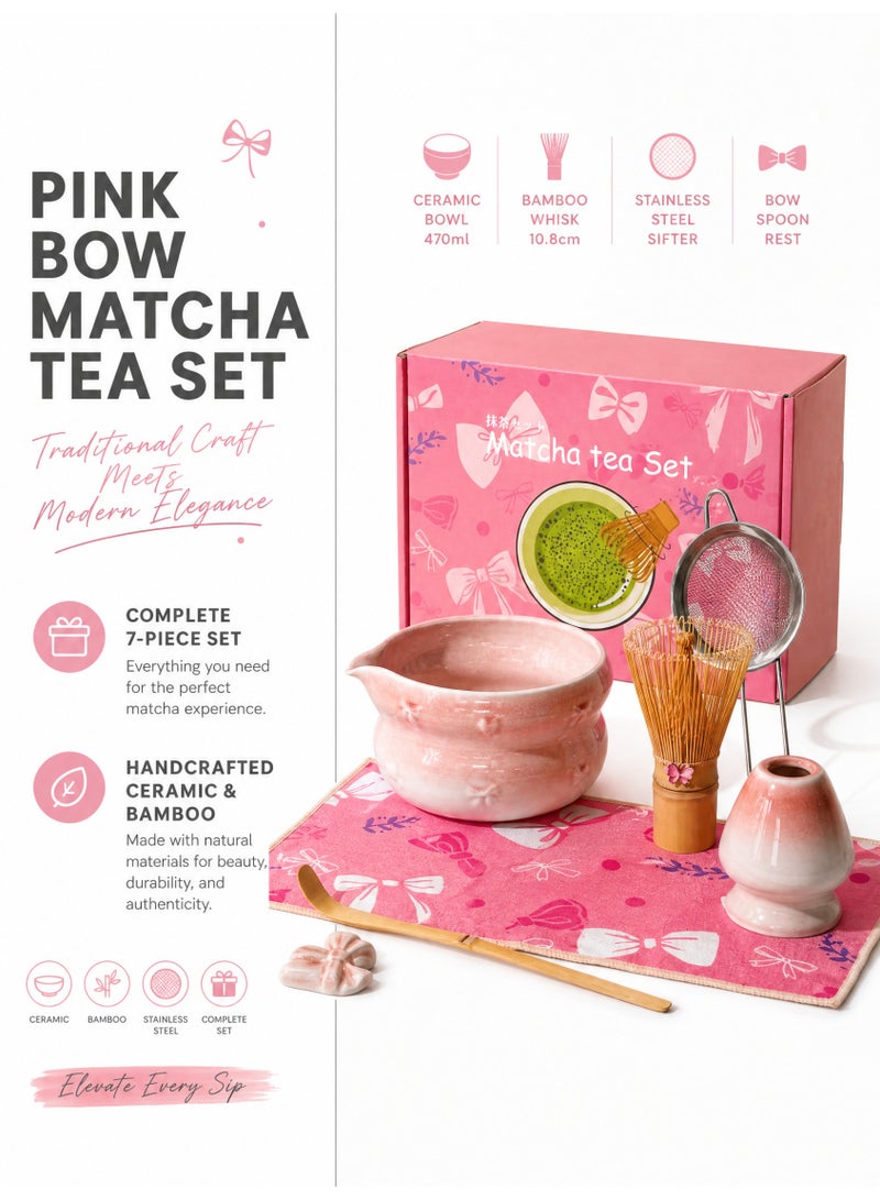 Vibe Mart Matcha Whisk Set – Traditional Bamboo Matcha Whisk with Matcha Bowl |Pink Whisk Holder & Scoop|Stainless steel filter mesh|7-Piece Japanese Matcha tools|Suitable as a gift for Eid al-Fitr. - Image 2