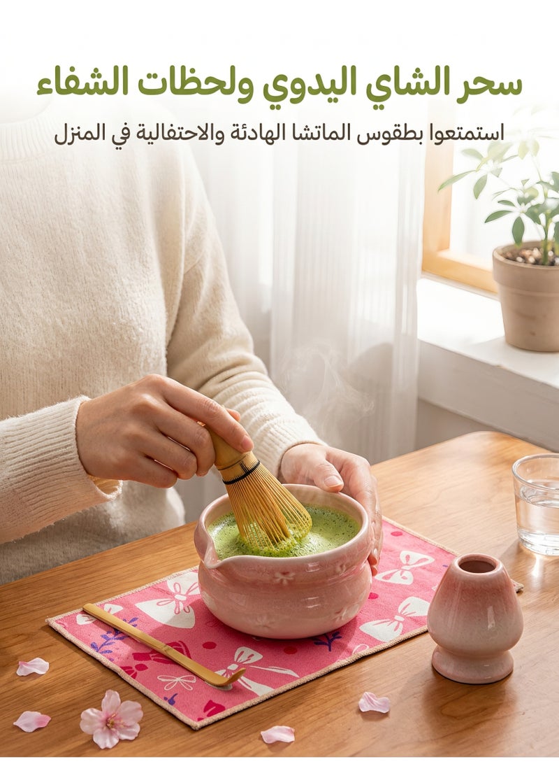 Vibe Mart Matcha Whisk Set – Traditional Bamboo Matcha Whisk with Matcha Bowl |Pink Whisk Holder & Scoop|Stainless steel filter mesh|7-Piece Japanese Matcha tools|Suitable as a gift for Eid al-Fitr. - Image 4