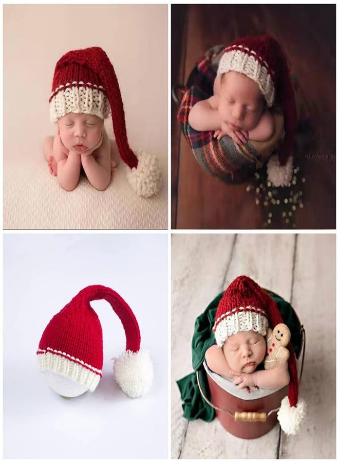 Vedory Christmas Newborn Baby Photo Shoot Props Outfits Crochet Clothes Santa Claus Red Hat Pants Photography Props (Red Hat) - Image 5