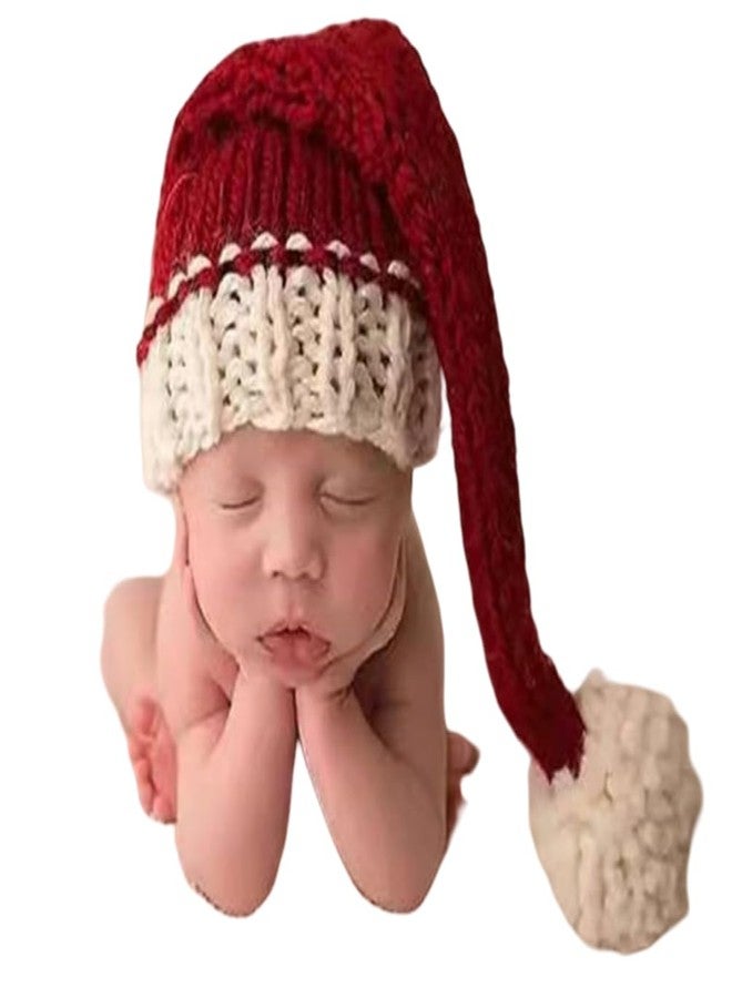 Vedory Christmas Newborn Baby Photo Shoot Props Outfits Crochet Clothes Santa Claus Red Hat Pants Photography Props (Red Hat) - Image 1
