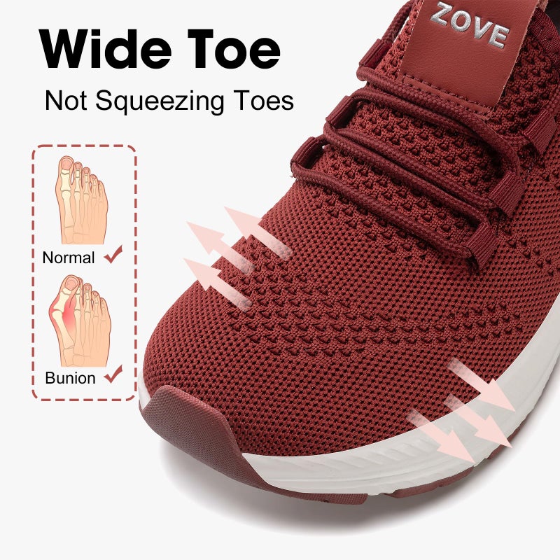 Zove Wide Toe Box Shoes Women Extra Wide Width Sneakers Ultra Light Road Running Shoes Non-Slip Tennis Sneakers Breathable Walking Athletic 8803 Wine Red 39 - Image 2