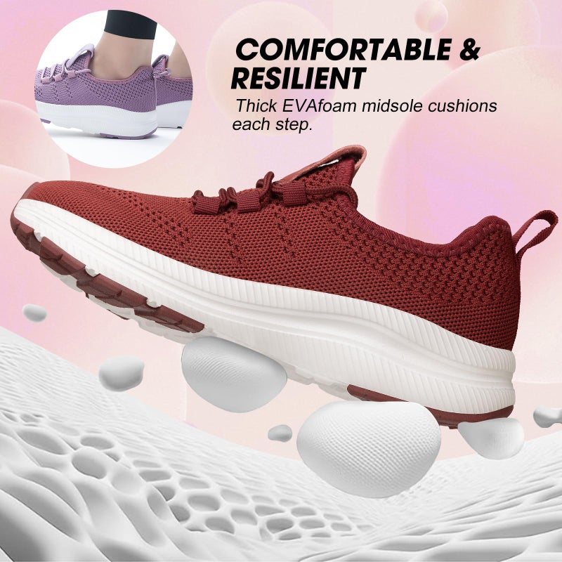 Zove Wide Toe Box Shoes Women Extra Wide Width Sneakers Ultra Light Road Running Shoes Non-Slip Tennis Sneakers Breathable Walking Athletic 8803 Wine Red 39 - Image 3