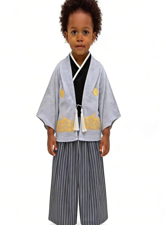 SZCQ Boys Samurai Costumes Suits Kids Kimono Clothes Set Boy Japanese Warrior Halloween Costume Cosplay Outfits Cloak Ninja Grey - Image 3