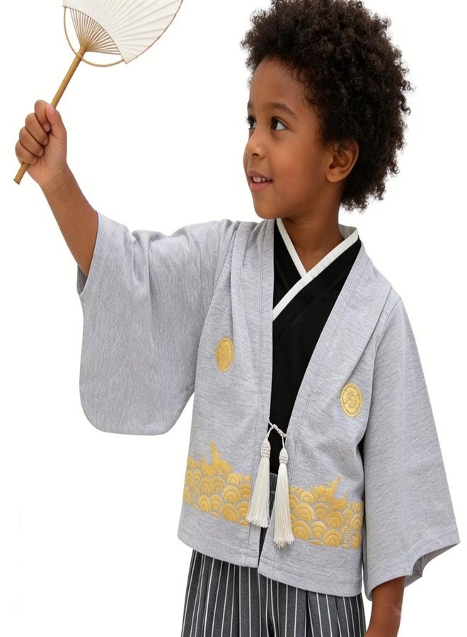 SZCQ Boys Samurai Costumes Suits Kids Kimono Clothes Set Boy Japanese Warrior Halloween Costume Cosplay Outfits Cloak Ninja Grey - Image 4