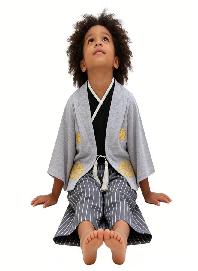 SZCQ Boys Samurai Costumes Suits Kids Kimono Clothes Set Boy Japanese Warrior Halloween Costume Cosplay Outfits Cloak Ninja Grey - Image 1