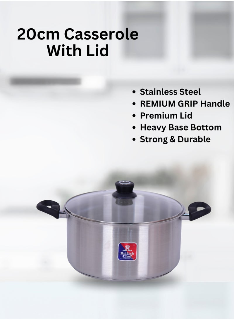 British Chef 7 Piece Stainless Steel Nonstick Cookware Set | Induction Base, Heavy Base Bottom, 28cm Casserole+Lid, 16cm Sauce Pan, 24cm Fry pan and 20cm Casserole+Lid  - Image 4
