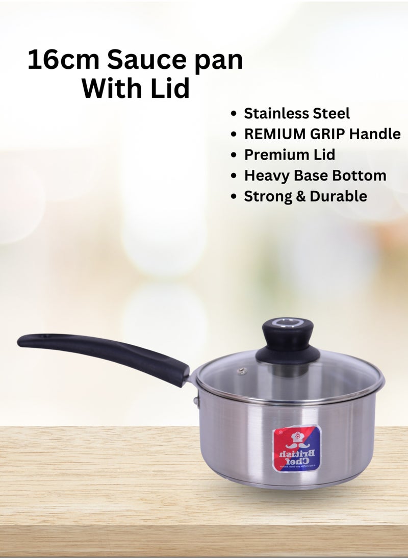 British Chef 7 Piece Stainless Steel Nonstick Cookware Set | Induction Base, Heavy Base Bottom, 28cm Casserole+Lid, 16cm Sauce Pan, 24cm Fry pan and 20cm Casserole+Lid  - Image 5