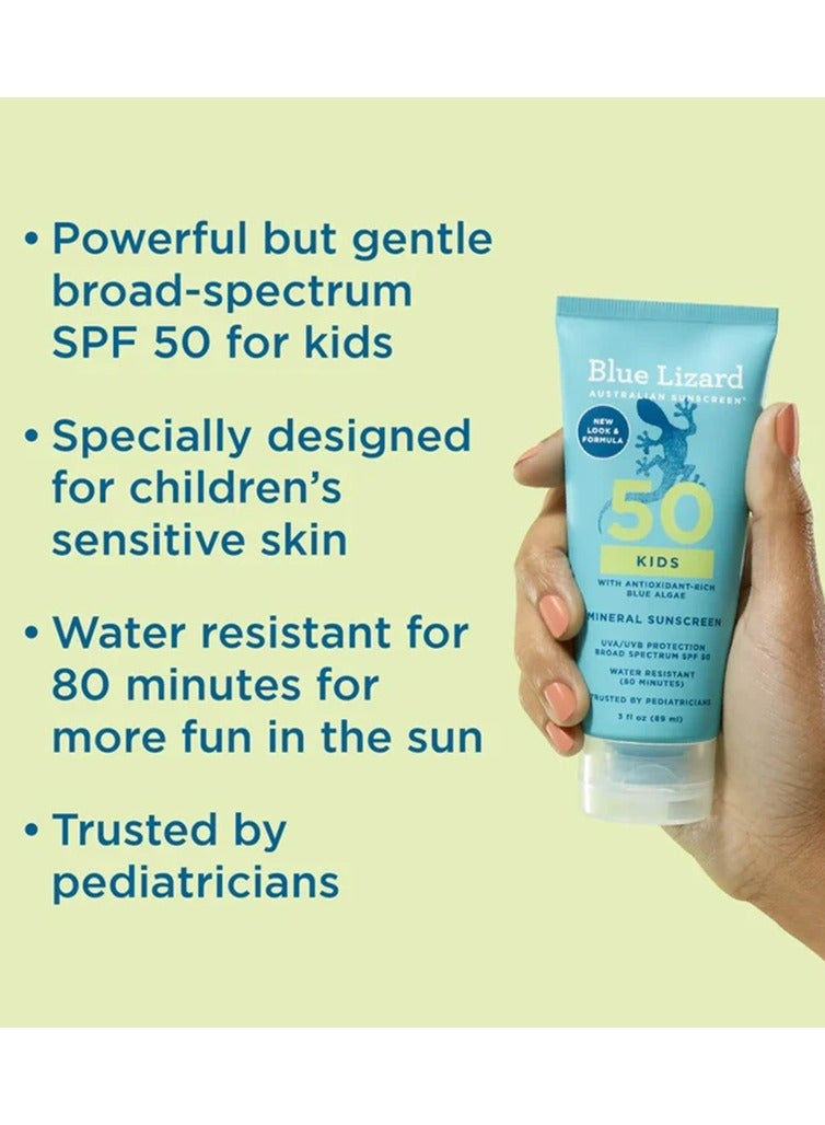 BLUE LIZARD Kids Mineral Water Resistant Sunscreen Lotion - UVA/UVB Protection - SPF 50 89 mL - Image 3