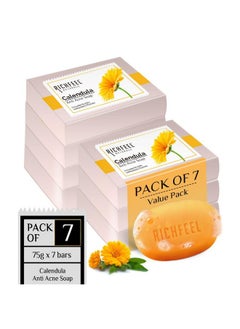 Calendula Anti Acne Brightening Soap | Bathing Soaps | Bath Soap For Men & Women | Soaps For Bath | Tfm Grade 1 Soap | For Oily Skin | Fades Dark Spots | Gentle Exfoliation - 75Gm (Pack Of 7)