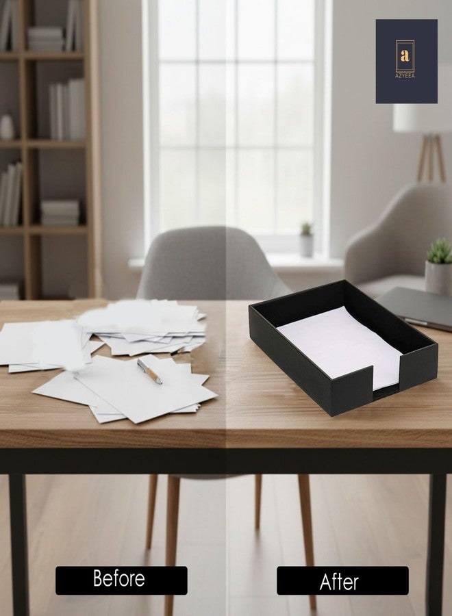 AZYEEA - Paper Tray Stackable Letter Trays Jewelry Display Tray for Home, Room Desk, Organiser Accessories Rectangular Leather A4 Office Paper Tray (Black) - Image 3