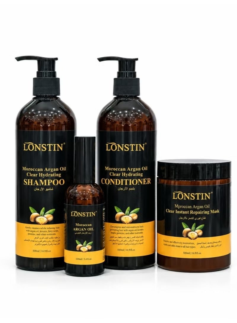 lonstin Shampoo 500ml Conditioner 500ml Mask 500ml  and Oil 100ml With Moroccan Argan Oil - Image 1